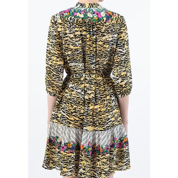 NWT Saloni Tyra Tiger Rosette Silk Multicolor Animal Print Belted Shirt Dress - Picture 2 of 12